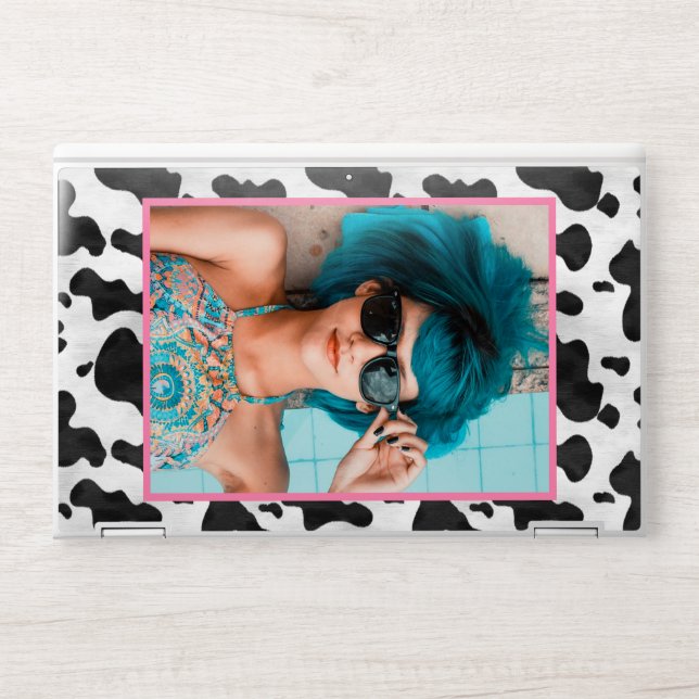 Cow Animal Print Photo Template Pink Black White HP Laptop Skin (Front)