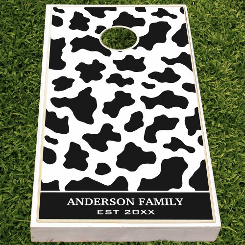 Cow Animal Print Spotted Black  White Family Cornhole Set