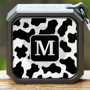 Cow Animal Print Spotted Black & White Monogram Bluetooth Speaker