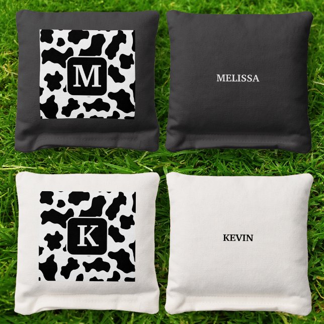 Cow Animal Print Spotted Black & White Monogram Cornhole Bags (Cow Animal Print Spotted Black & White Monogram Cornhole Bags)