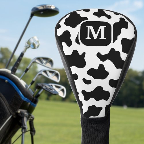 Cow Animal Print Spotted Black  White Monogram Golf Head Cover