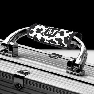 Cow Animal Print Spotted Black & White Monogram Luggage Handle Wrap
