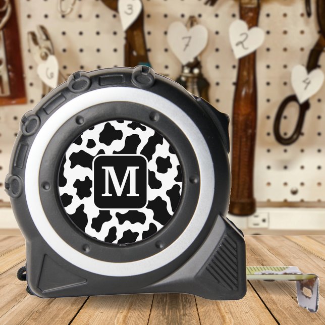 Cow Animal Print Spotted Black & White Monogram Tape Measure (Cow Animal Print Spotted Black & White Monogram Tape Measure)
