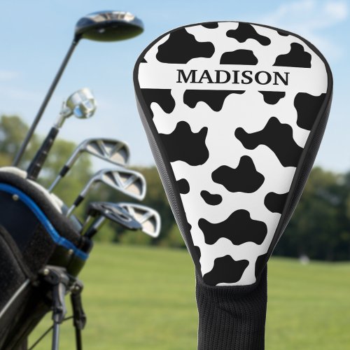 Cow Animal Print Spotted Black  White Name Golf Head Cover