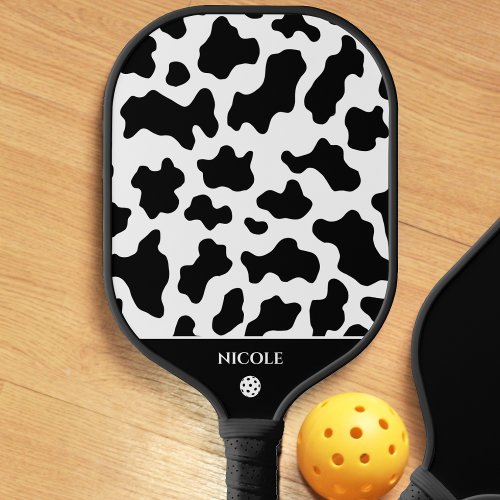 Cow Animal Print Spotted Pattern Black  White Pickleball Paddle