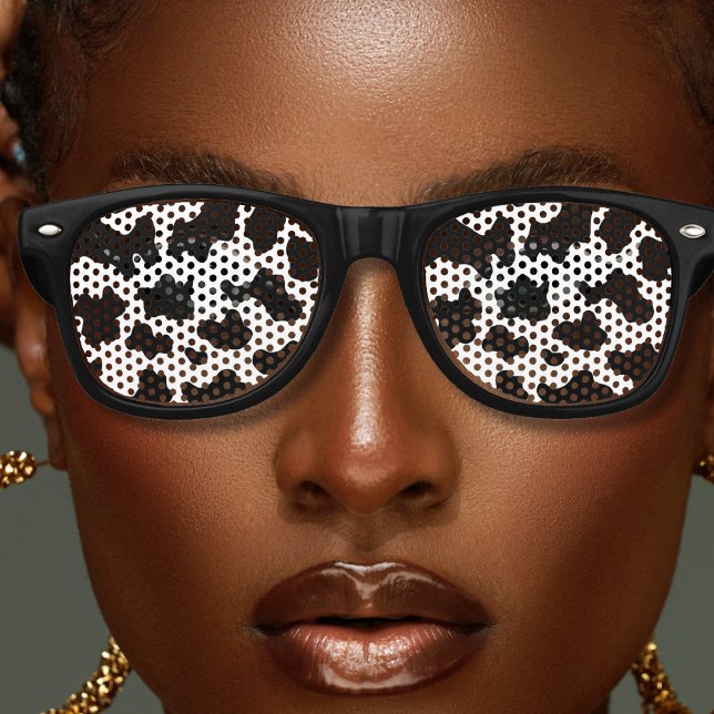Cow Animal Print Spotted Pattern Black & White Retro Sunglasses (black and white spotted cow hide pattern animal print retro sunglasses)