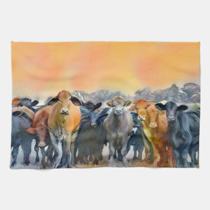 Cow Art Farm Style Rustic Tones Kitchen Kitchen Towel