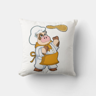 Cow as Cook with Dough Throw Pillow