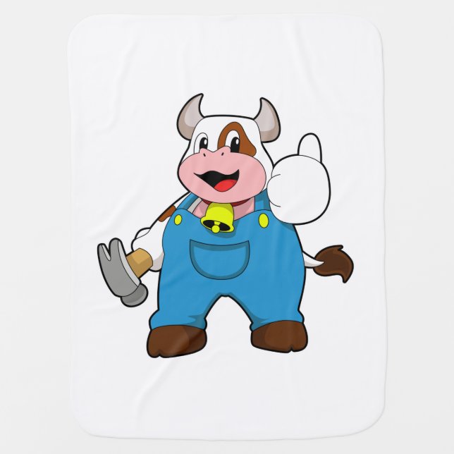 Cow as Craftsman with Hammer Baby Blanket (Front)