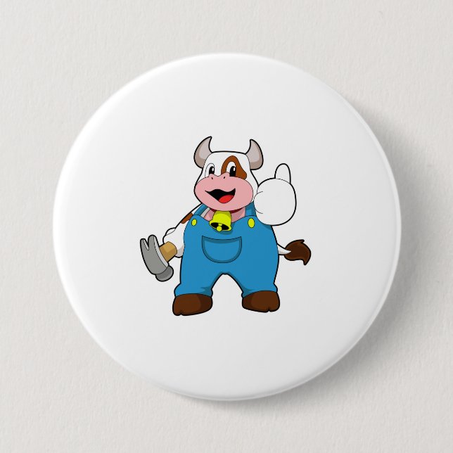 Cow as Craftsman with Hammer Button (Front)