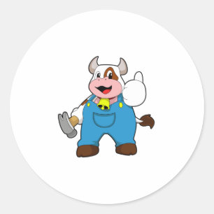 Cow as Craftsman with Hammer Classic Round Sticker