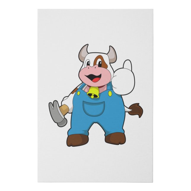 Cow as Craftsman with Hammer Faux Canvas Print (Front)