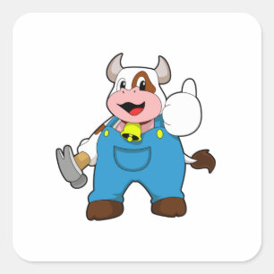 Cow as Craftsman with Hammer Square Sticker