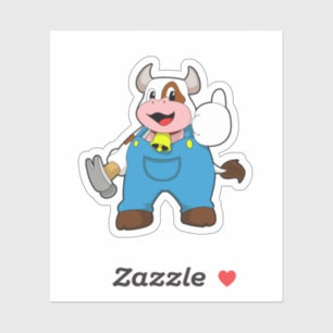 Cow as Craftsman with Hammer Sticker