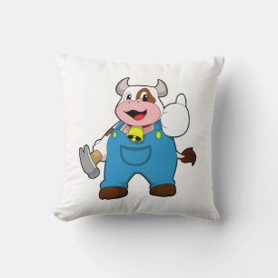 Cow as Craftsman with Hammer Throw Pillow