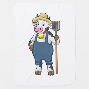 Cow as Farmer with Pitchfork Baby Blanket