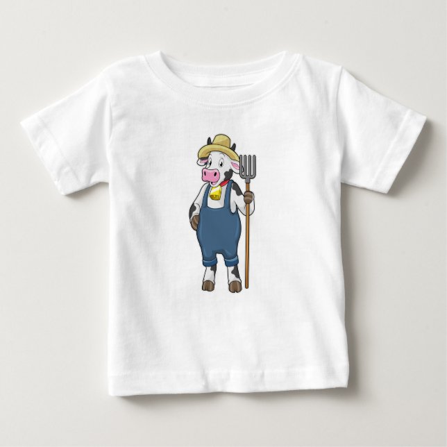 Cow as Farmer with Pitchfork Baby T-Shirt (Front)