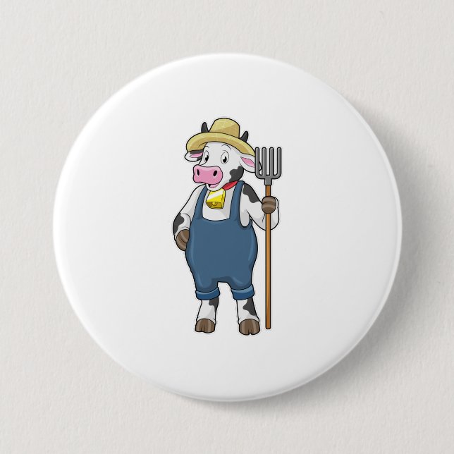 Cow as Farmer with Pitchfork Button (Front)
