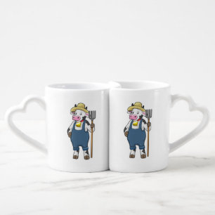 Cow as Farmer with Pitchfork Coffee Mug Set