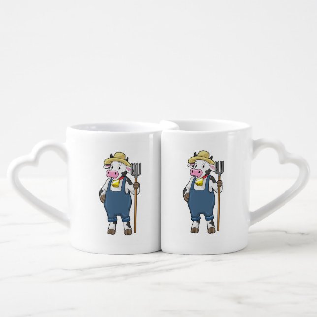 Cow as Farmer with Pitchfork Coffee Mug Set (Front Nesting)