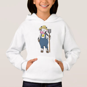 Cow as Farmer with Pitchfork Hoodie