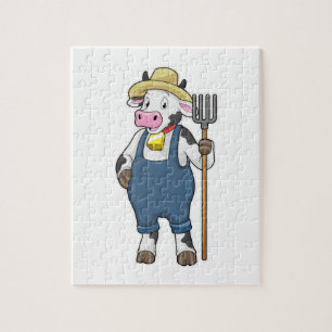 Cow as Farmer with Pitchfork Jigsaw Puzzle