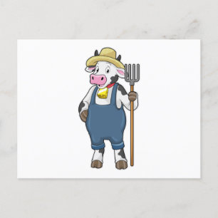 Cow as Farmer with Pitchfork Postcard