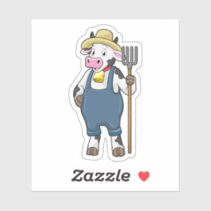 Cow as Farmer with Pitchfork Sticker
