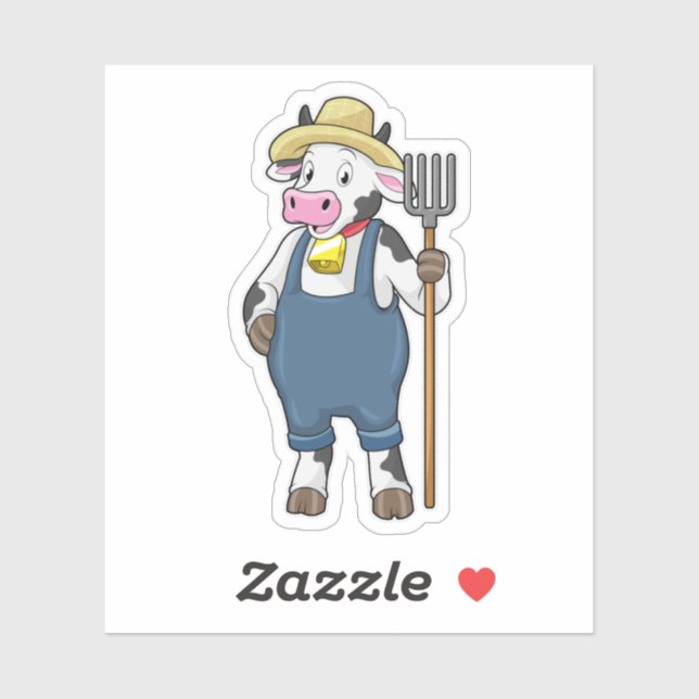 Cow as Farmer with Pitchfork Sticker (Sheet)