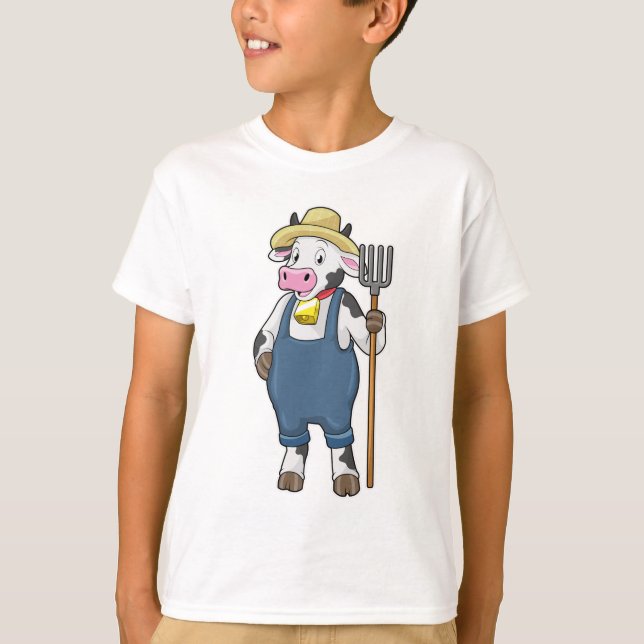 Cow as Farmer with Pitchfork T-Shirt (Front)