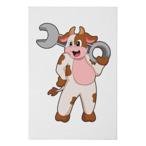Cow as Mechanic with Wrench Faux Canvas Print