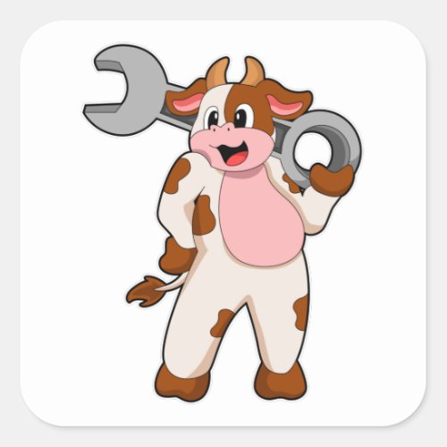 Cow as Mechanic with Wrench Square Sticker