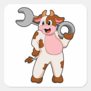 Cow as Mechanic with Wrench Square Sticker