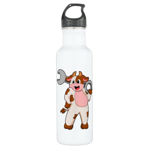Cow as Mechanic with Wrench Stainless Steel Water Bottle