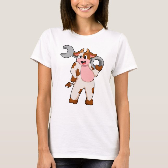 Cow as Mechanic with Wrench T-Shirt (Front)