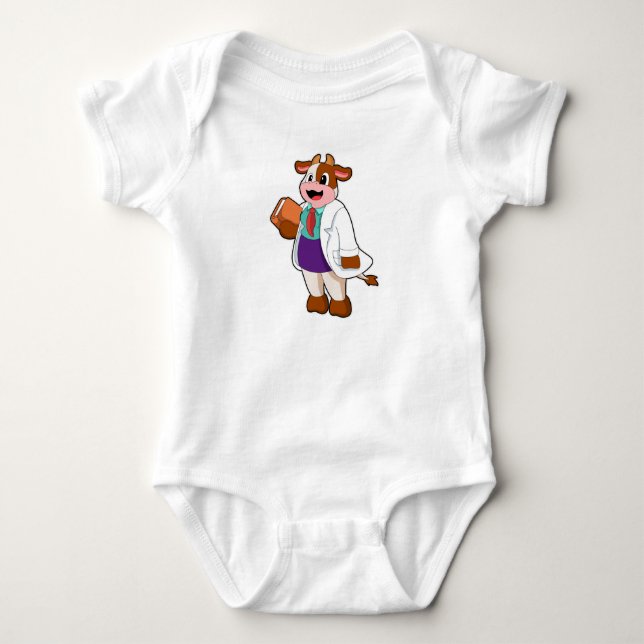 Cow as Nurse with Book Baby Bodysuit (Front)