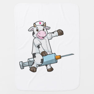 Cow as Nurse with Heart & Syringe Baby Blanket