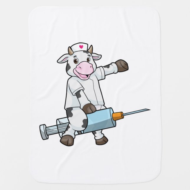 Cow as Nurse with Heart & Syringe Baby Blanket (Front)