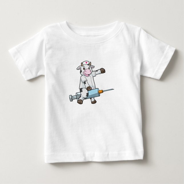 Cow as Nurse with Heart & Syringe Baby T-Shirt (Front)