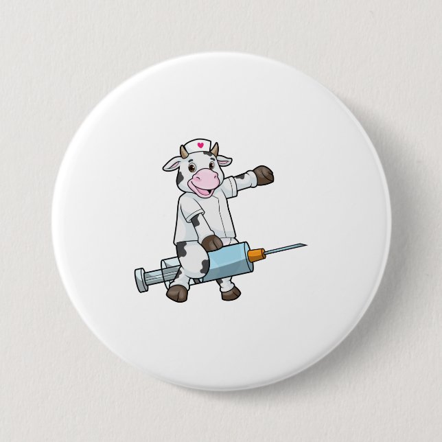 Cow as Nurse with Heart & Syringe Button (Front)