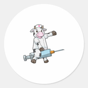 Cow as Nurse with Heart & Syringe Classic Round Sticker