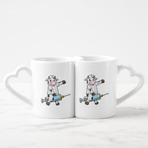Cow as Nurse with Heart & Syringe Coffee Mug Set