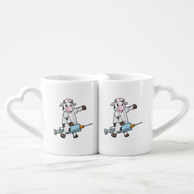 Cow as Nurse with Heart & Syringe Coffee Mug Set (Front Nesting)