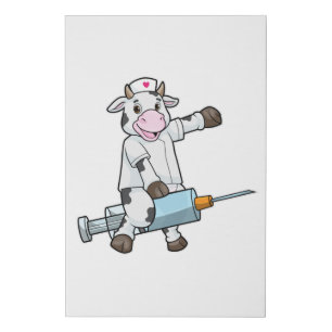 Cow as Nurse with Heart & Syringe Faux Canvas Print