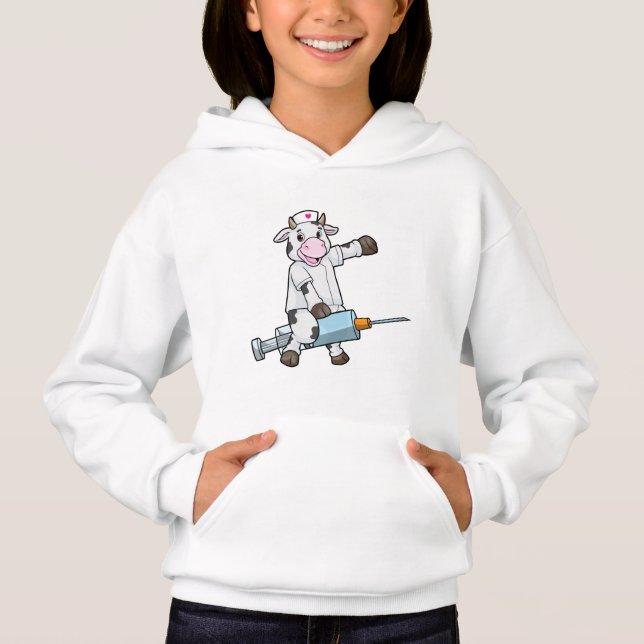 Cow as Nurse with Heart & Syringe Hoodie (Front)