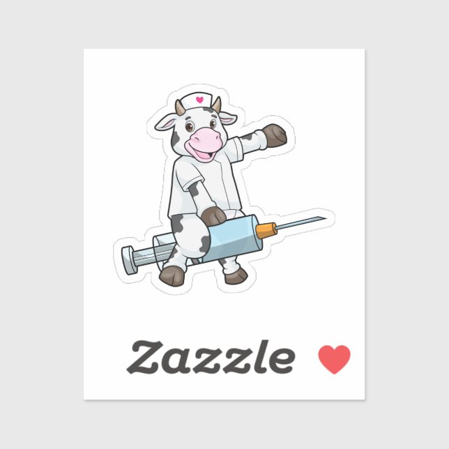 Cow as Nurse with Heart & Syringe Sticker (Sheet)