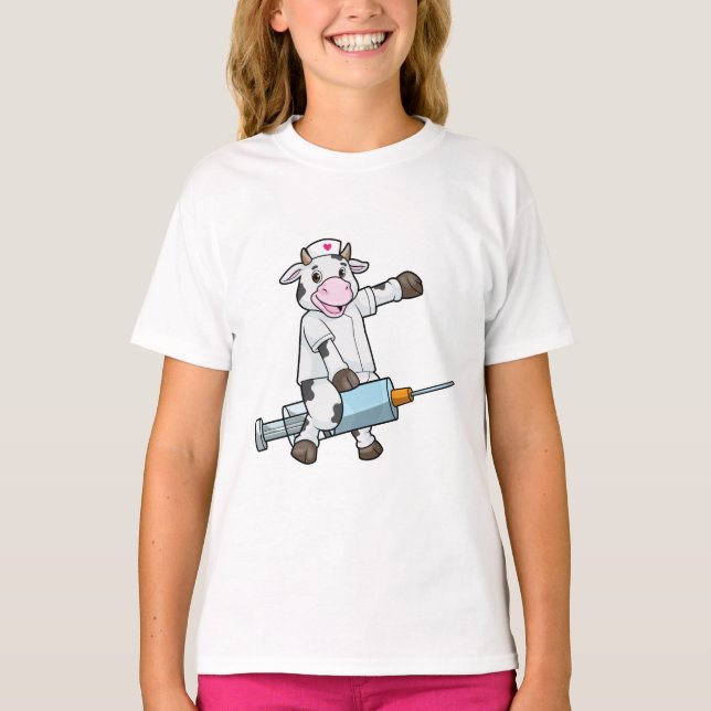 Cow as Nurse with Heart & Syringe T-Shirt (Front)