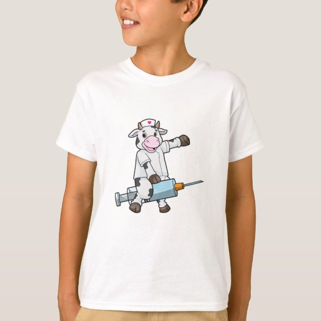 Cow as Nurse with Heart & Syringe T-Shirt (Front)