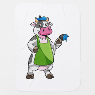 Cow as Painter with Paint & Apron Baby Blanket