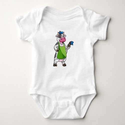 Cow as Painter with Paint  Apron Baby Bodysuit